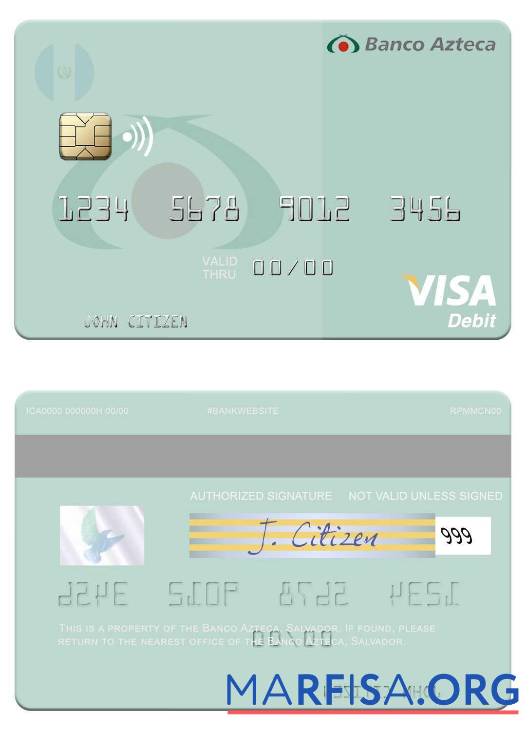 Printable Salvador Banco Azteca visa debit card sample